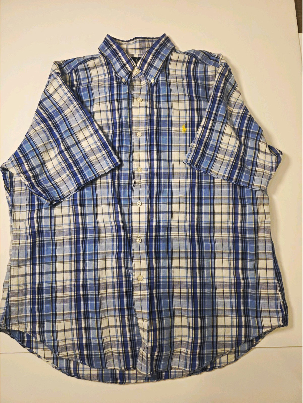 Ralph Lauren Men's Classic Fit Short Sleeve Shirt Blue Size XL Linen Blend